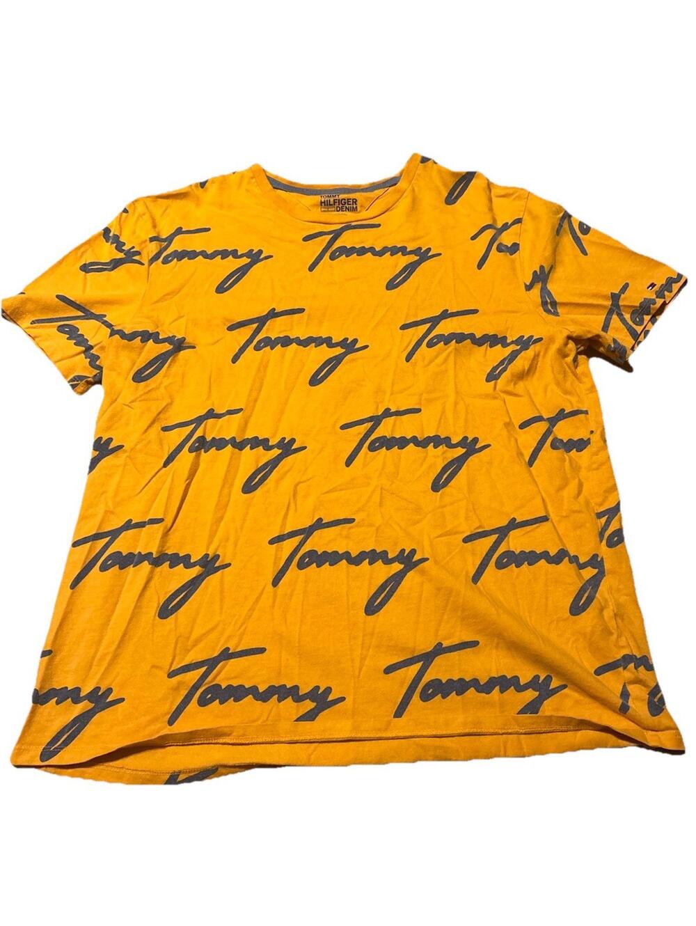 Tommy Hilfiger Denim Men's Yellow Graphic Logo T-Shirt Large